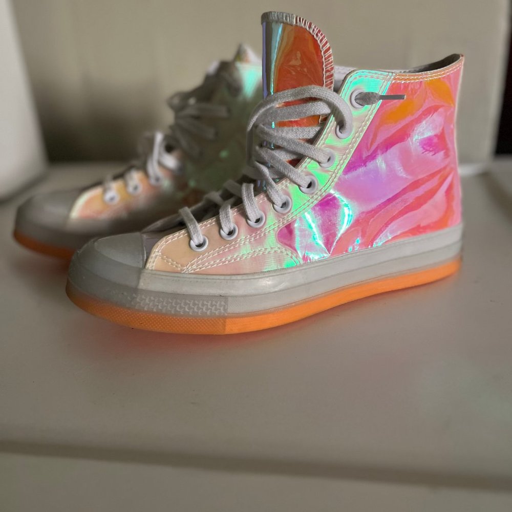 Converse Chuck Taylor All Star 70s Hi Sneakers in White/Iridescent